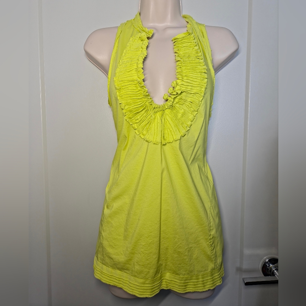 BCBGMaxAzria Neon Lime Ruffle V-Neck Tank